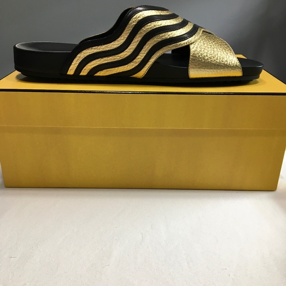 Fendi Gold/Black Edition Sandals - Picture 7 of 11